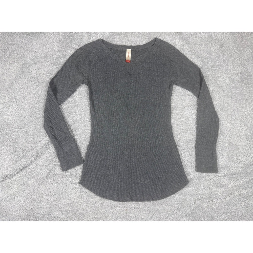 No Boundaries Waffle Knit Top Womens M Gray Thermal Long Sleeve y2k